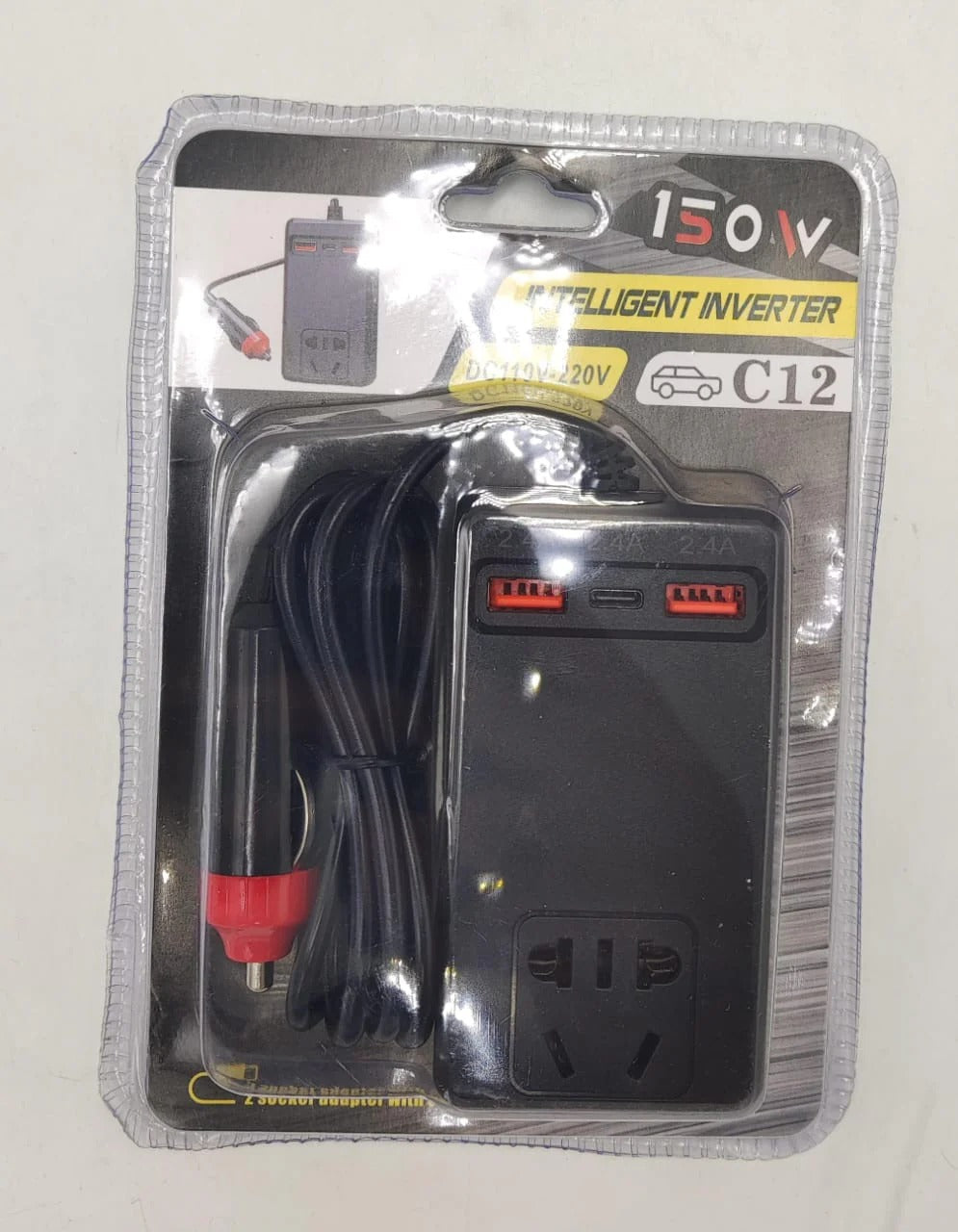 C12 Intelligent Car Power Inverter ⚡ | 150W AC Converter with USB-A & USB-C Ports 🚗🔋