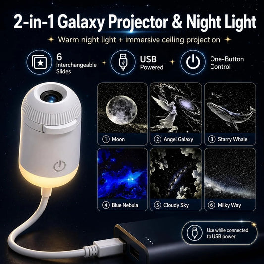 360° Rotating Galaxy Projector – LED Starry Sky Night Light for Bedroom