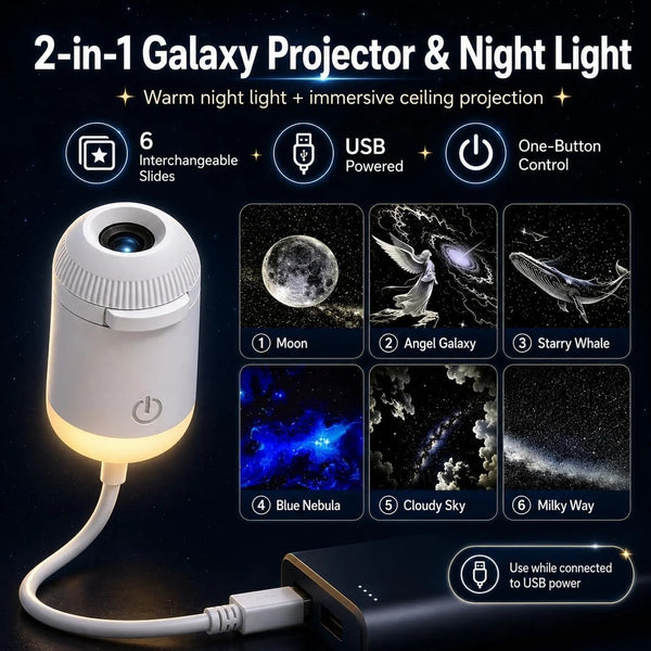 360° Rotating Galaxy Projector – LED Starry Sky Night Light for Bedroom