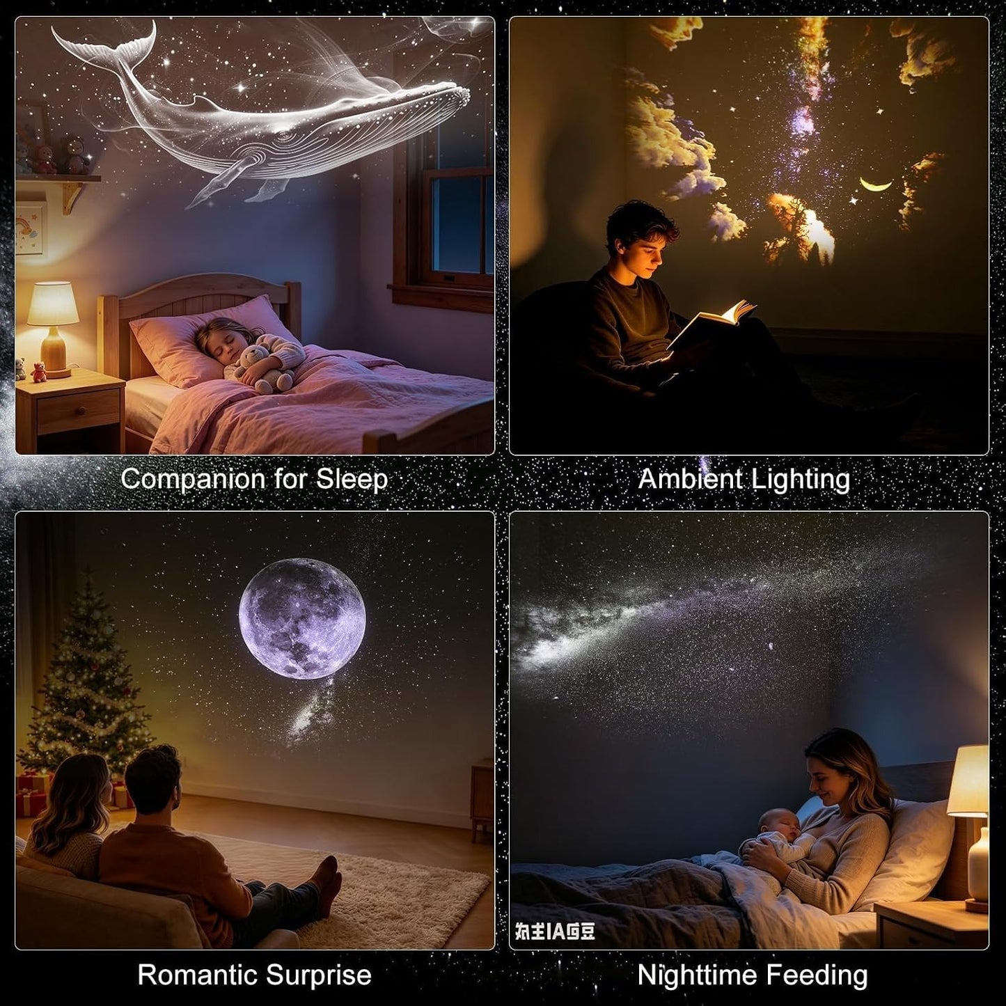360° Rotating Galaxy Projector – LED Starry Sky Night Light for Bedroom